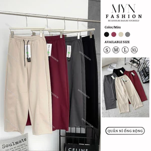Quần Baggy Nỉ Ống Rộng Gân Trước Cạp Chun Quần Baggy Thụng Lưng Cao Dây Rút Chất Nỉ Dày Đẹp [MYN008]