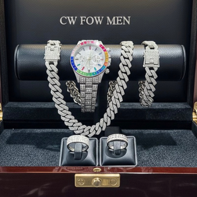 [5 MÓN] Combo đồng hồ, dây chuyền, lắc tay và 2 nhẫn đính đá cao cấp mã PT05