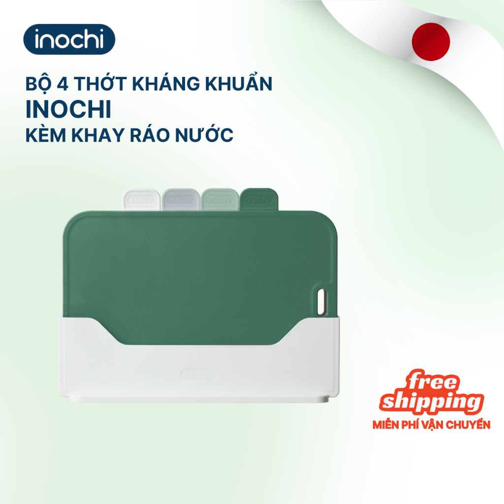 Bộ 4 Thớt nhựa đa năng Yoko inochi chất liệu nhựa PP có ion Bạc Ag+ kháng khuẩn, có hộp bảo quản