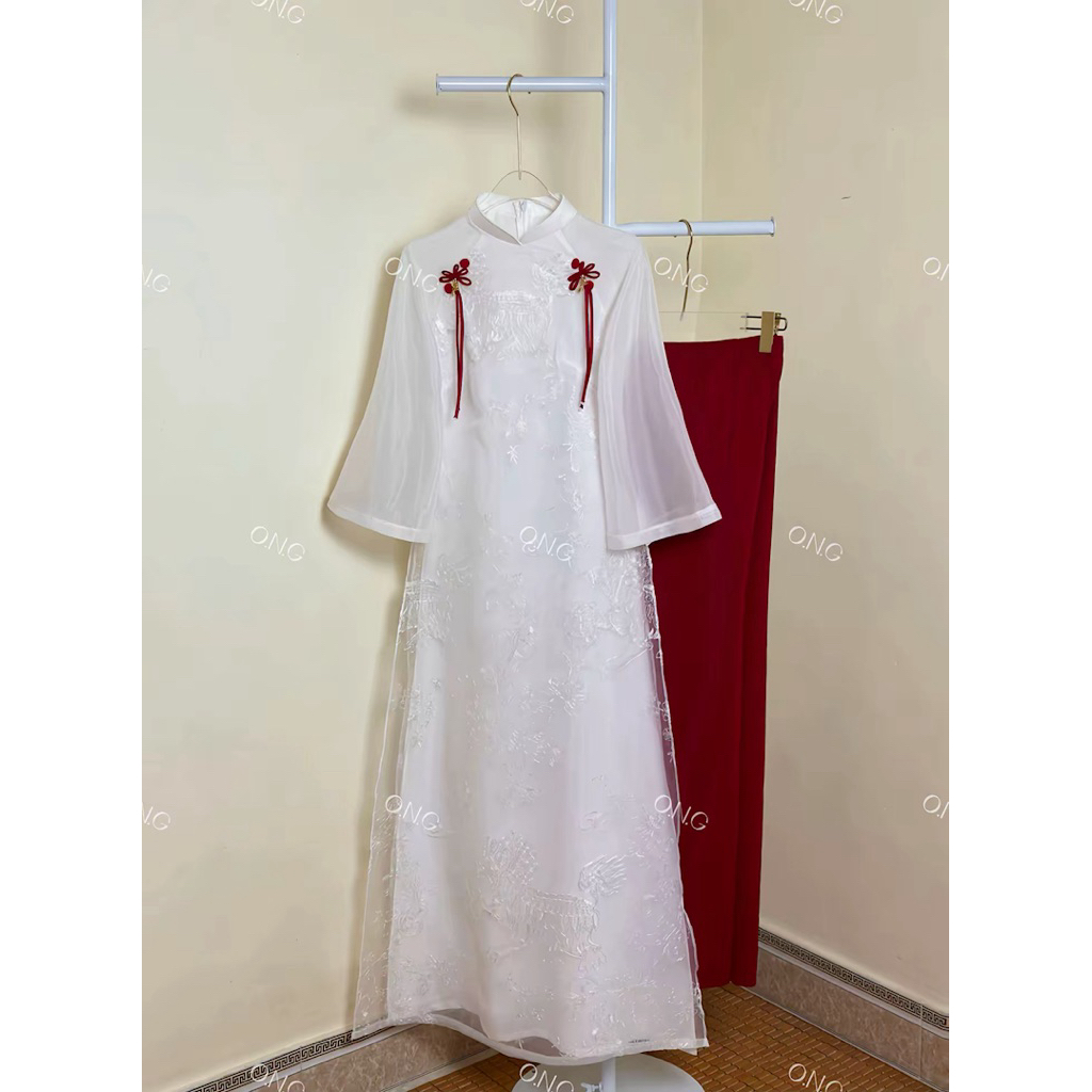[ONG AD] [ ẢNH THẬT SHOP CHỤP]Áo dài Linh Viên,vải tơ kì lân 2 lớp 4 tà (XS-5XL)