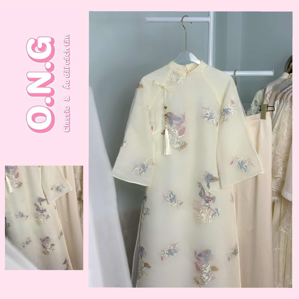 Áo Dài BẠCH ĐIỆP dáng suông cổ truyền thống, tay lửng dài gần cổ tay(XS-8XL)