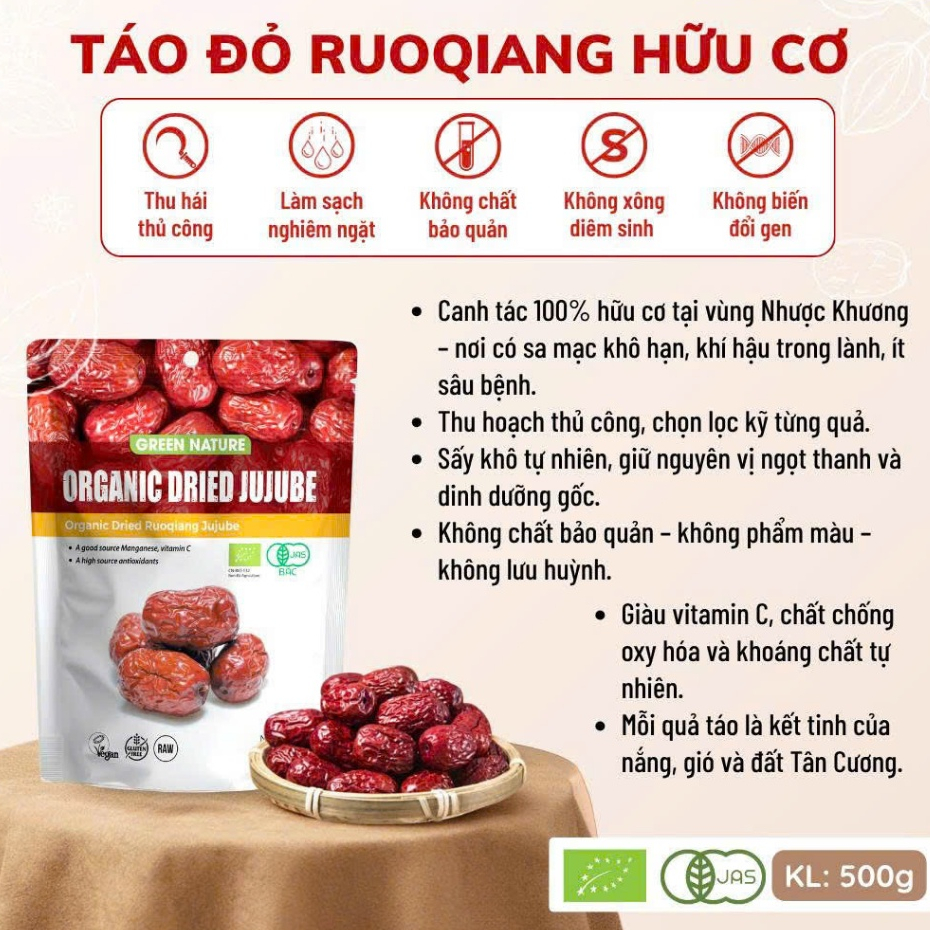 Táo đỏ hữu cơ Organic Jujube Green Nature/ C'lavie/ Organic Life