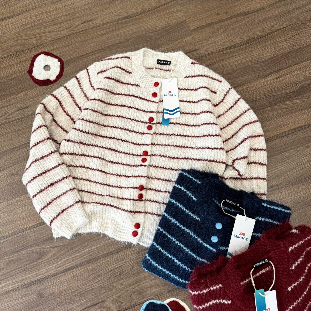 Áo Khoác Cardidgan Mirage Sọc Ngang Kèm Scunchies Hot Trend Local Brand Chất Len Mềm Mịn.