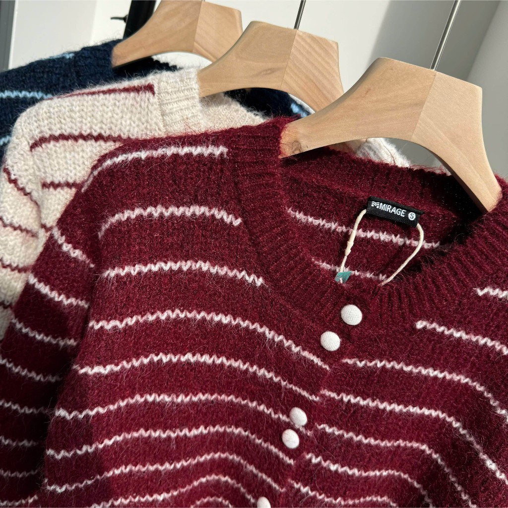 Áo Khoác Cardidgan Mirage Sọc Ngang Kèm Scunchies Hot Trend Local Brand Chất Len Mềm Mịn.