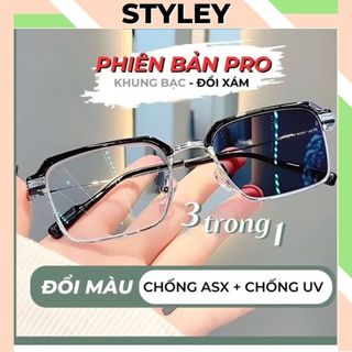 Mắt Kính đổi màu cao cấp nửa gọng chống ánh xanh, Gọng kính cận nam nữ thời trang hàn quốc K043
