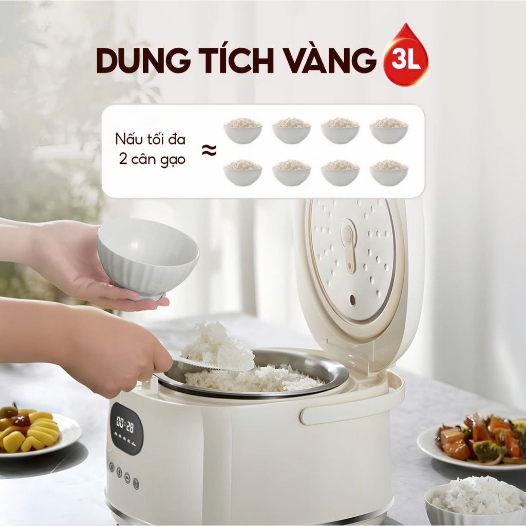 Nồi Cơm Đa Năng VK-TD3L Kèm Khay Hấp VENKO Dung Tích 3L, Chống Dính, Dễ Dàng Vệ Sinh