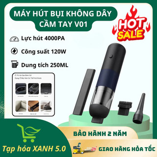 Máy Hút Bụi Cầm Tay Không Dây V01 Tặng 3 Đầu Hút, Lực Hút 4000Pa, Hút Bụi Nhà Và Xe Hơi
