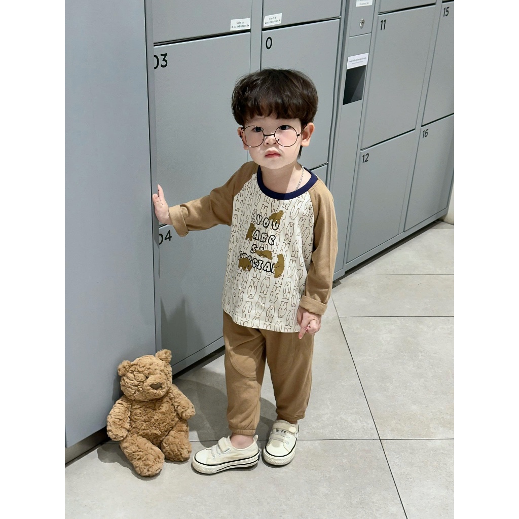 Set bộ dài tay bé trai 1-6 tuổi hình gấu dễ thương chất cotton mềm mịn bé 1-6 tuổi Miniumbaby SB2467