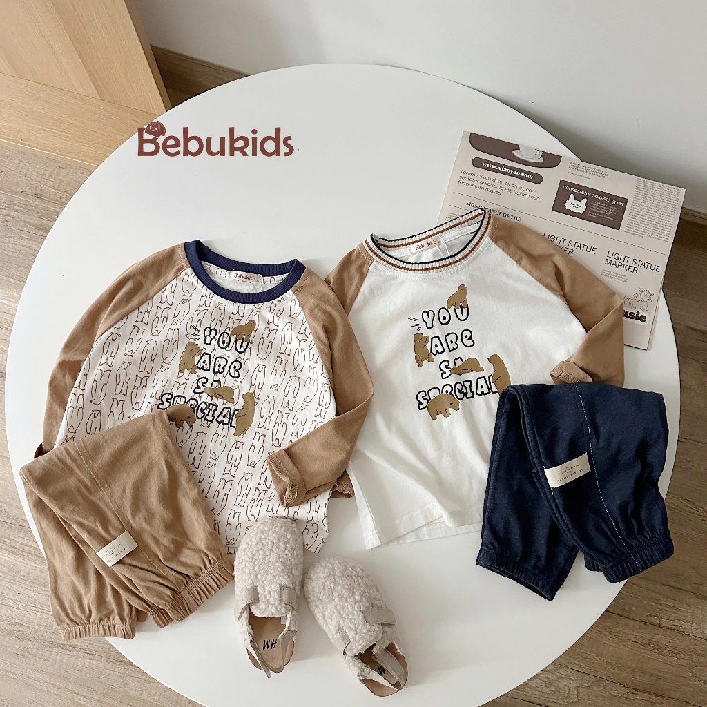 Set bộ dài tay bé trai Miniumbaby hình mặt thú dễ thương mặc thu đông chất áo cotton mềm mại SB2473