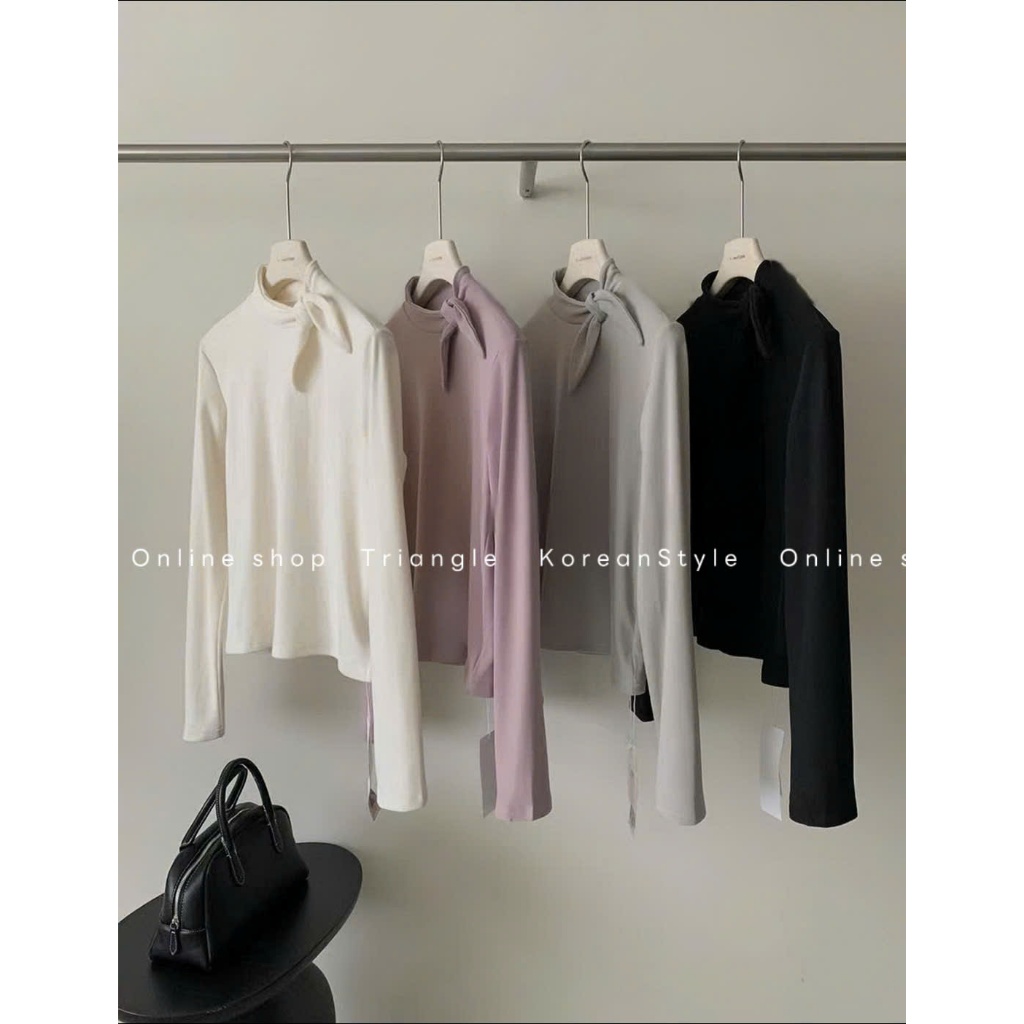 TRIANGLE - Dream long-sleeved shirt (Giá thanh lý, không hoàn hàng) Form 48kg trở lên- Áo thun kiểu Hàn Quốc nhấn nơ cổ