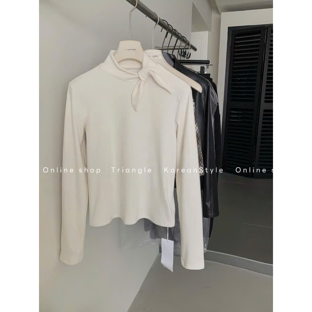 TRIANGLE - Dream long-sleeved shirt (Giá thanh lý, không hoàn hàng) Form 48kg trở lên- Áo thun kiểu Hàn Quốc nhấn nơ cổ