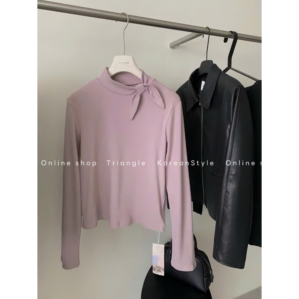 TRIANGLE - Dream long-sleeved shirt (Giá thanh lý, không hoàn hàng) Form 48kg trở lên- Áo thun kiểu Hàn Quốc nhấn nơ cổ