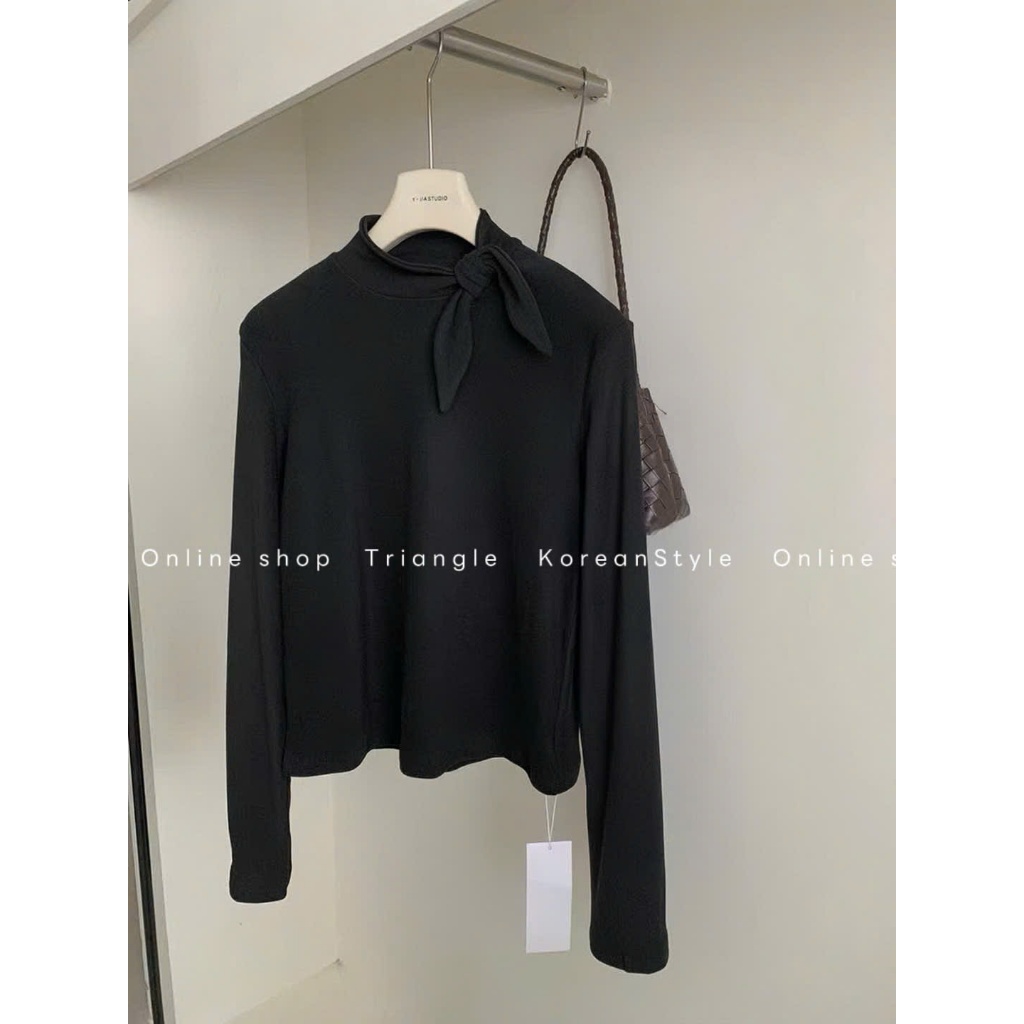 TRIANGLE - Dream long-sleeved shirt (Giá thanh lý, không hoàn hàng) Form 48kg trở lên- Áo thun kiểu Hàn Quốc nhấn nơ cổ