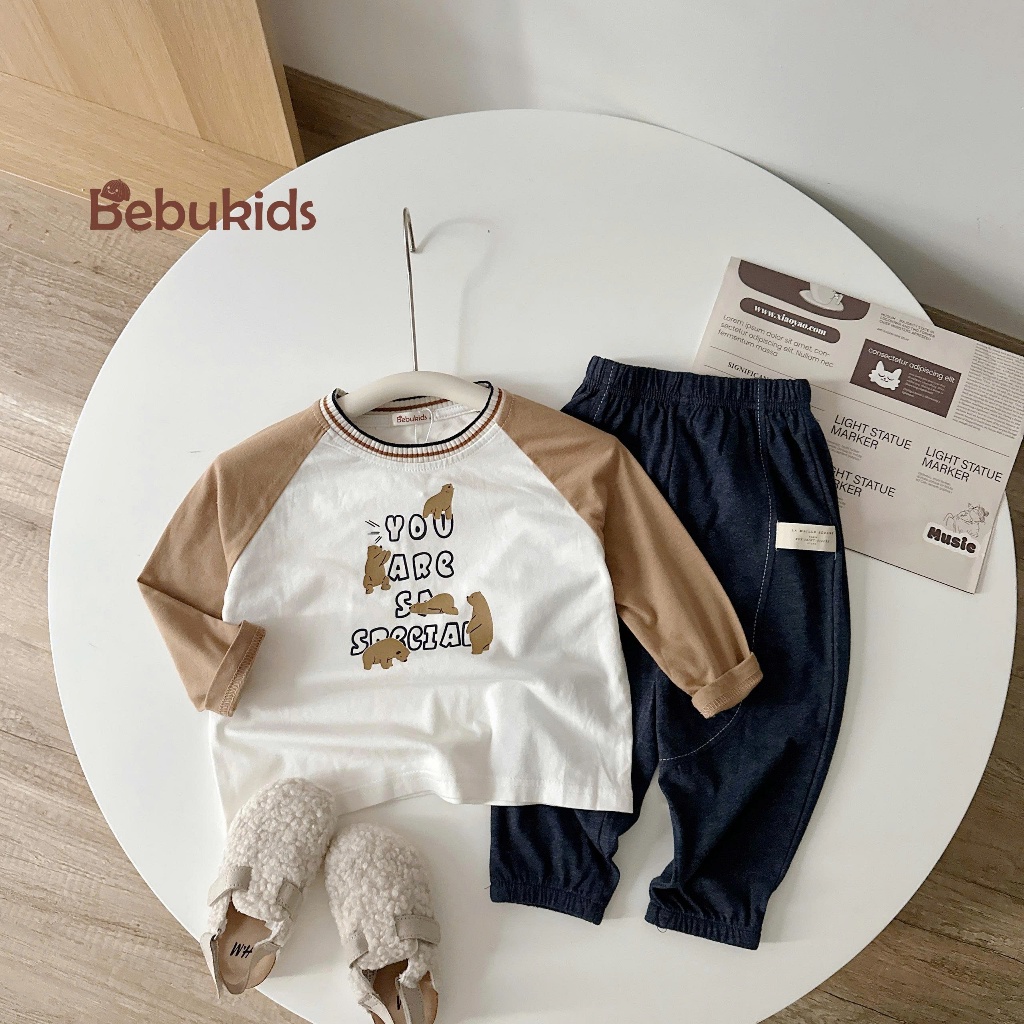 Set bộ dài tay bé trai 1-6 tuổi hình gấu dễ thương chất cotton mềm mịn bé 1-6 tuổi Miniumbaby SB2467