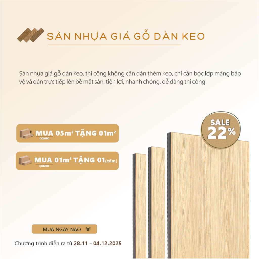 Sàn Nhựa Giả Gỗ Dán Keo cao cấp Loho House - Loại bóc dán, sẵn keo, KT 91.44x15.44 cm, dày 2mm