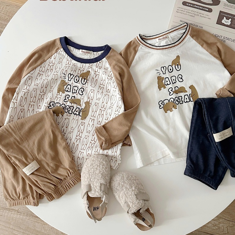 Set bộ dài tay bé trai 1-6 tuổi hình gấu dễ thương chất cotton mềm mịn bé 1-6 tuổi Miniumbaby SB2467
