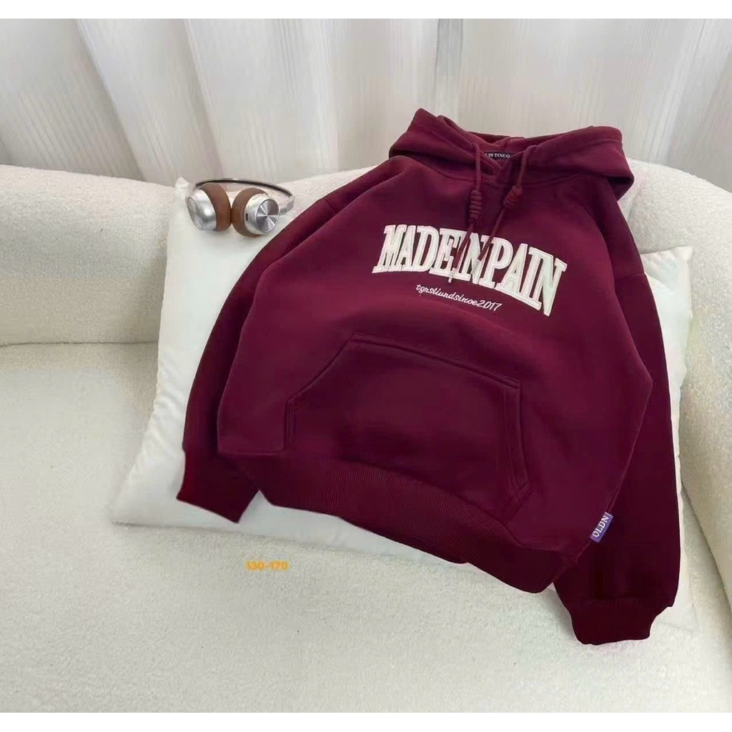 Áo hoodie LÓT LÔNG trẻ em áo nỉ có mũ cho bé 20-45kg chất dầy ấm