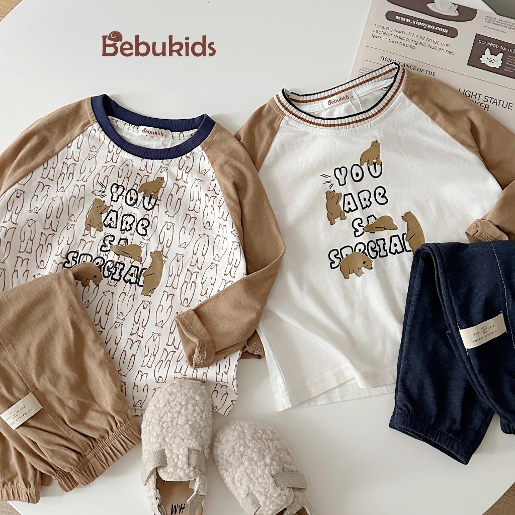 Set bộ dài tay bé trai 1-6 tuổi hình gấu dễ thương chất cotton mềm mịn bé 1-6 tuổi Miniumbaby SB2467