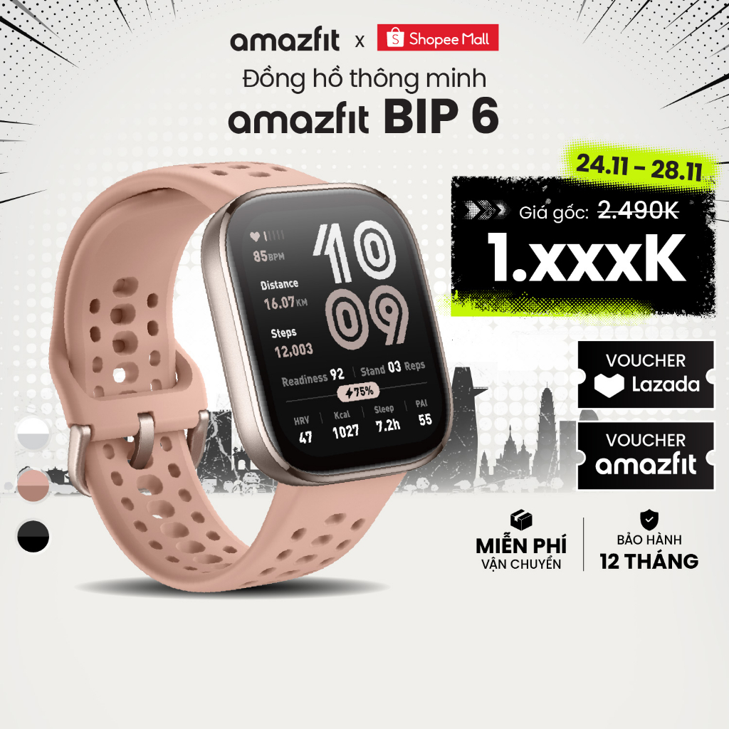 Đồng hồ thông minh Amazfit Bip 6 - 46mm | 340 mAh| GPS | Nghe gọi Bluetooth - Hàng chính hãng - Bảo hành 12 tháng