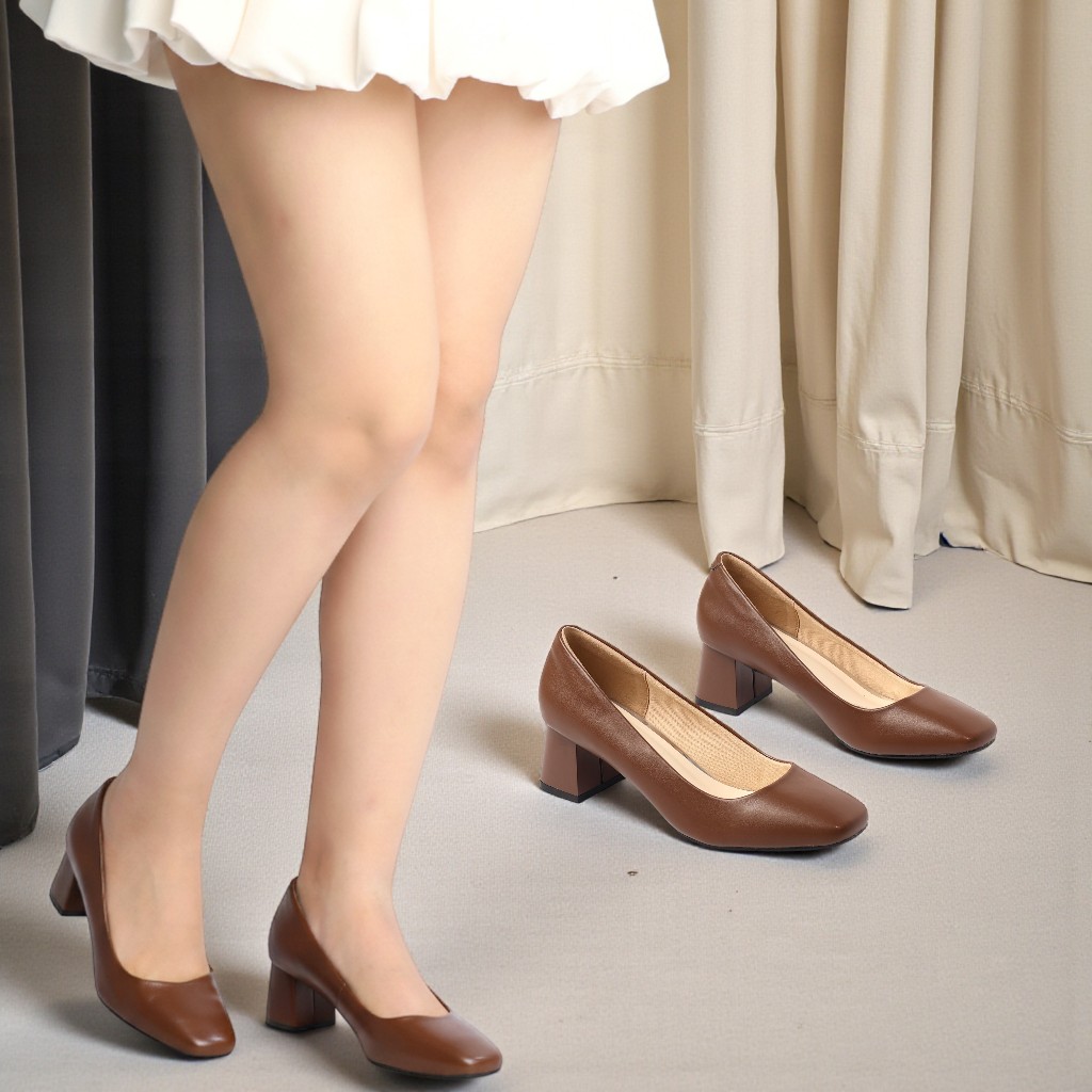 Giày Cao Gót Nữ 5cm Mũi Vuông Pixie X558
