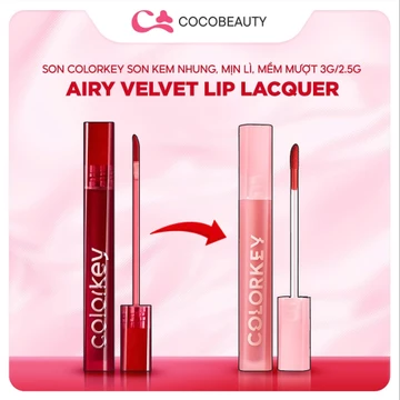 Son Colorkey Son Kem Nhung, Mịn Lì, Mềm Mượt Airy Velvet Lip Lacquer 3g