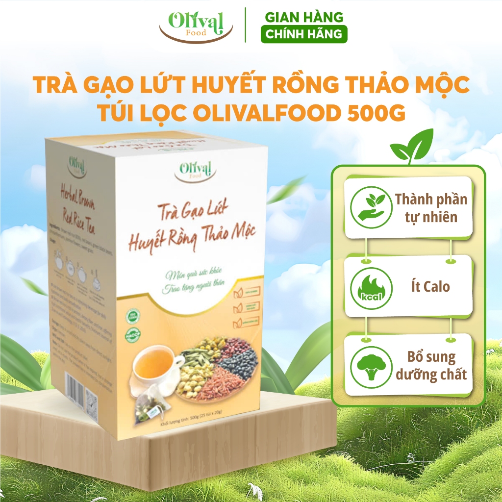 Trà gạo lứt huyết rồng thảo mộc - Dạng túi lọc: Thanh lọc gan, ngủ ngon, tiêu hóa tốt, đẹp dáng sáng da - Olivalfood