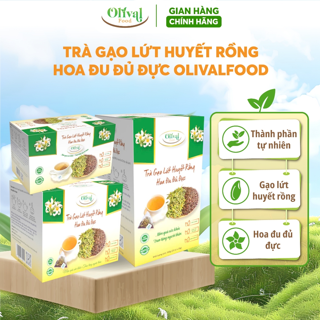 Trà Gạo Lứt Huyết Rồng Hoa Đu Đủ Đực - Dạng túi lọc: Thải độc gan, giảm ho, giảm mỡ máu, ngủ ngon - OlivalFood