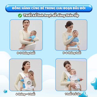 Địu Em Bé Cao Cấp Vinng D6, Địu Vải Trợ Lực Cho Trẻ 4-36 Tháng Siêu Gọn Nhẹ, Tích Hợp Quạt Mát Yếm Sơ Sinh Tháo Rời