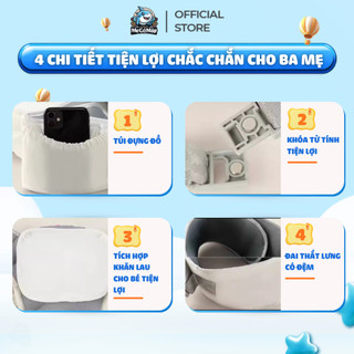 Địu Em Bé Cao Cấp Vinng D6, Địu Vải Trợ Lực Cho Trẻ 4-36 Tháng Siêu Gọn Nhẹ, Tích Hợp Quạt Mát Yếm Sơ Sinh Tháo Rời
