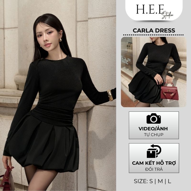 H.E.E - Đầm dài tay nữ Carla Dress phối tùng bí xếp li sang chảnh đi chơi, đi tiệc