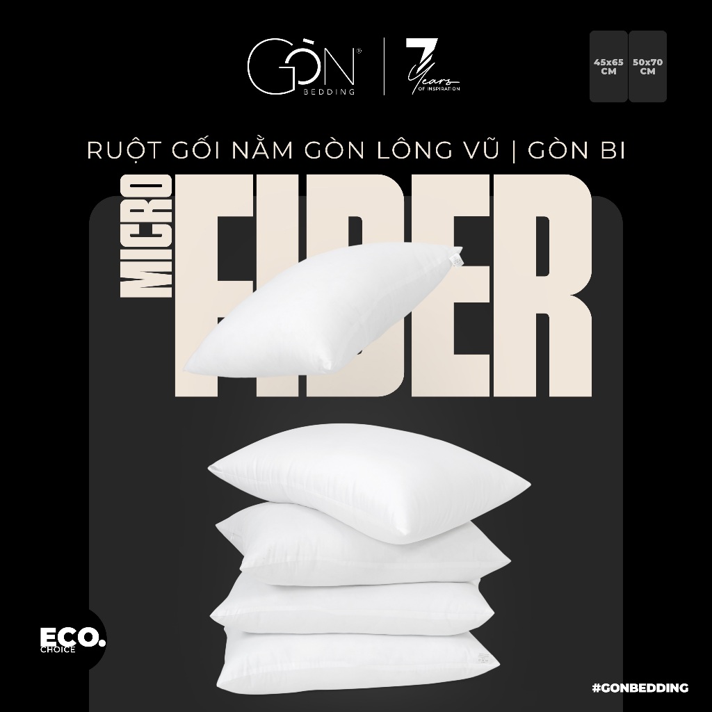 Ruột Gối Nằm Gòn Bedding Gòn Lông Vũ | Gòn Bi Kích Thước 50x70 cm | 45x65 cm