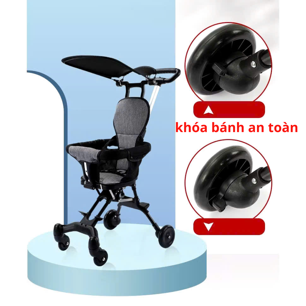 Xe đẩy gấp gọn, xe đẩy du lịch cho bé/ Xe đẩy hai chiều, quai sốp có khóa bánh an toàn BI BÔ SHOP