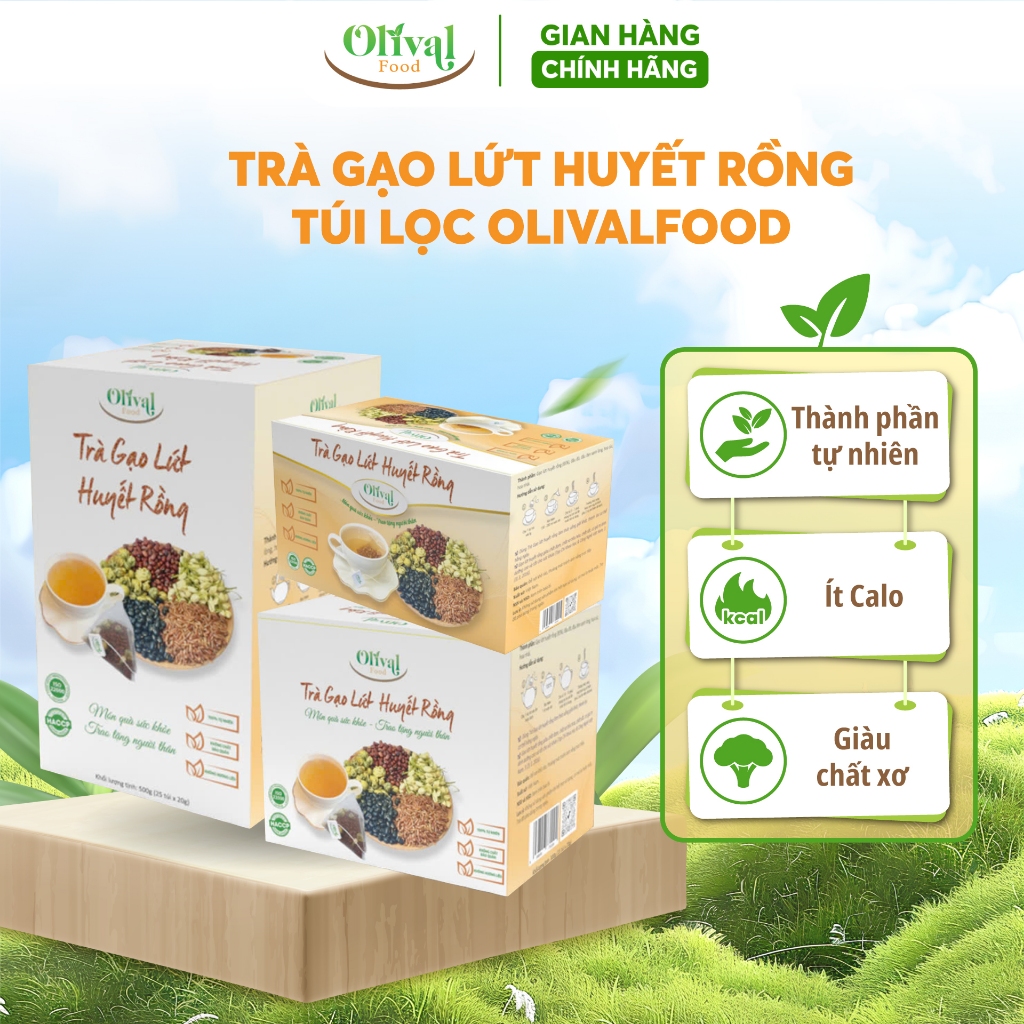 Trà gạo lứt huyết rồng - Dạng túi lọc giúp đẹp dáng, sáng da, ngủ sâu giấc thanh lọc cơ thể mỗi ngày - Olival Food