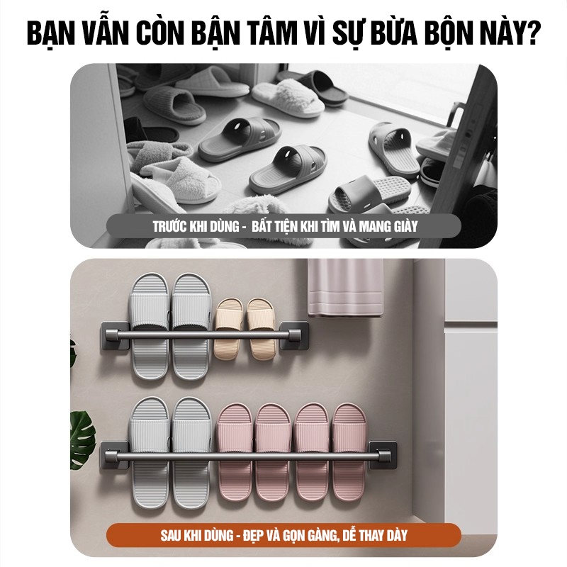 Kaleis Giá treo dép dán tường nhôm sơn tĩnh điện – Giá treo khăn nhà tắm tiện lợi, chống gỉ, chịu lực tốt