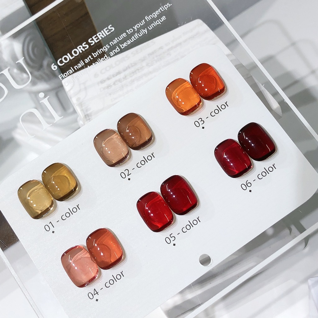 Set ROUni Sơn Gel màu hổ phách thời thượng mùa thu đông, màu caramel trong suốt tone da trắng sáng
