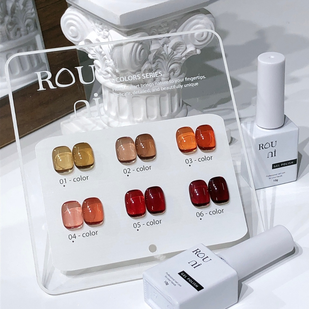 Set ROUni Sơn Gel màu hổ phách thời thượng mùa thu đông, màu caramel trong suốt tone da trắng sáng