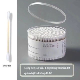Tăm bông thân gỗ cao cấp hộp 500 que – bông ngoáy tai y tế, spa, trang điểm, kháng khuẩn, an toàn, dễ bảo quản
