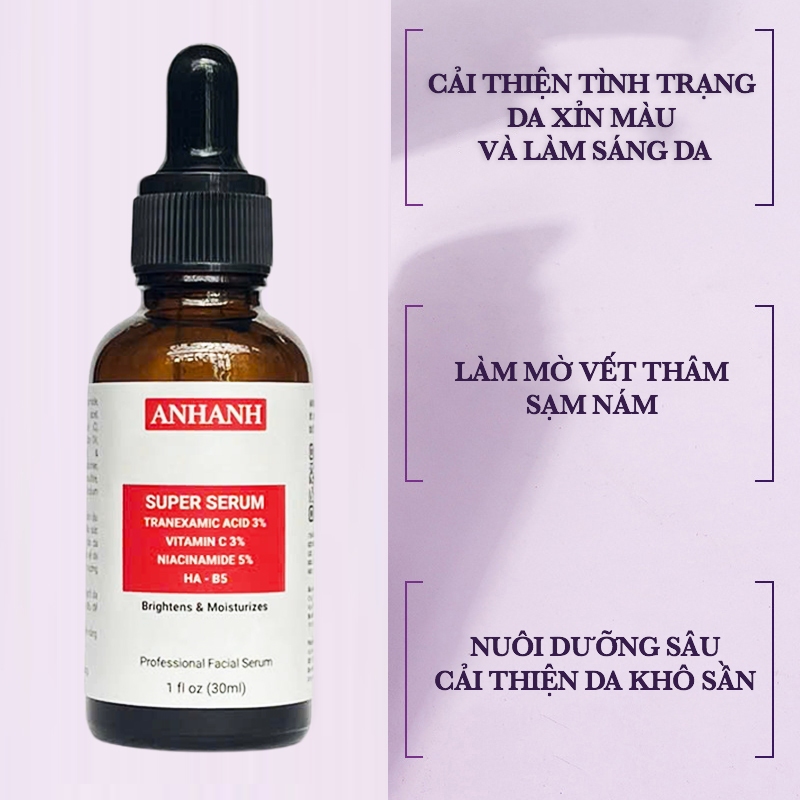 Super Serum dưỡng trắng da Vitamin C + Niacinamide B3 + Tranexamic Acid - ANHANH - Mờ thâm nám, sáng da, dưỡng ẩm
