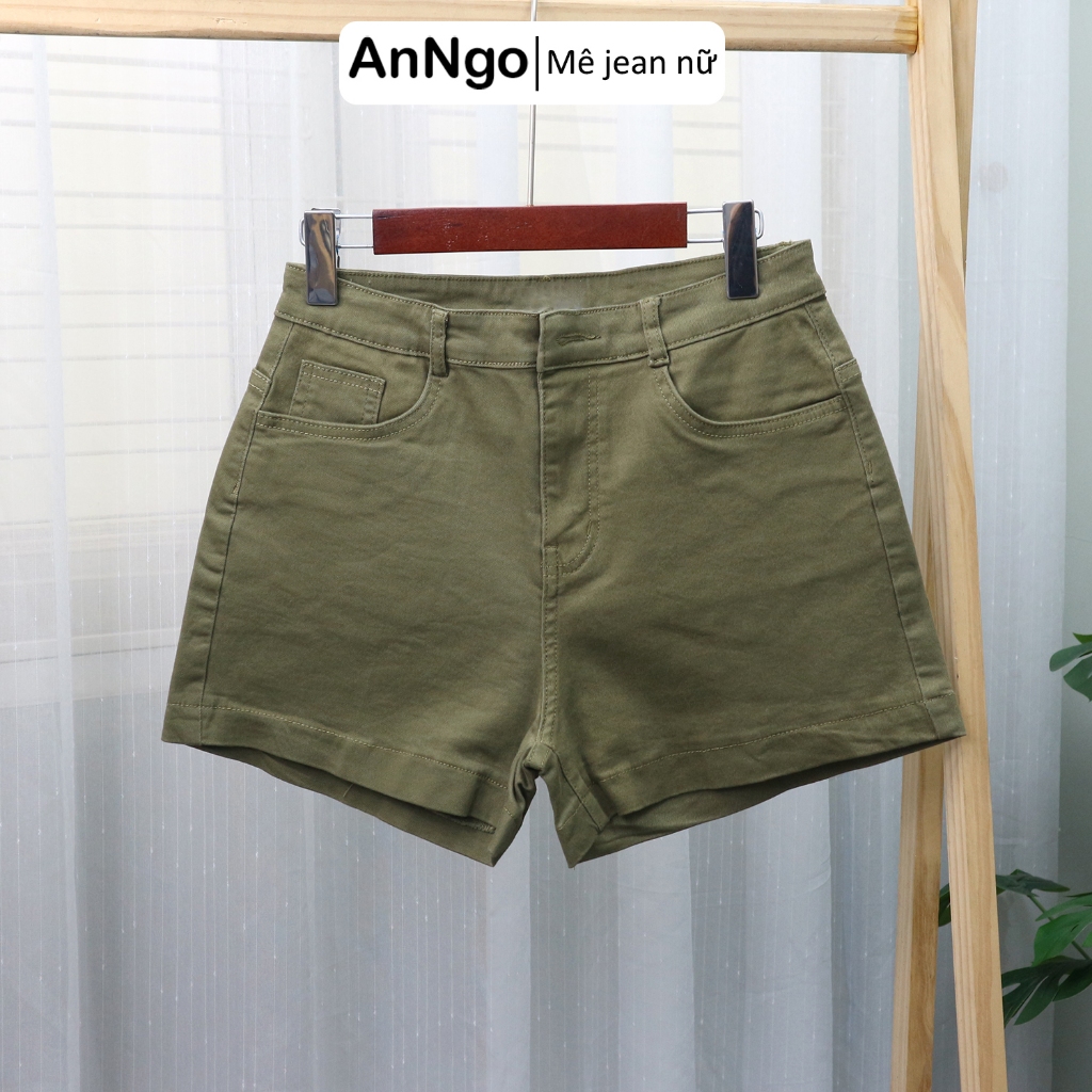 (Có big size) Quần short jean nữ co giãn, form trơn lưng cao dễ phối đồ Anngo - AT428