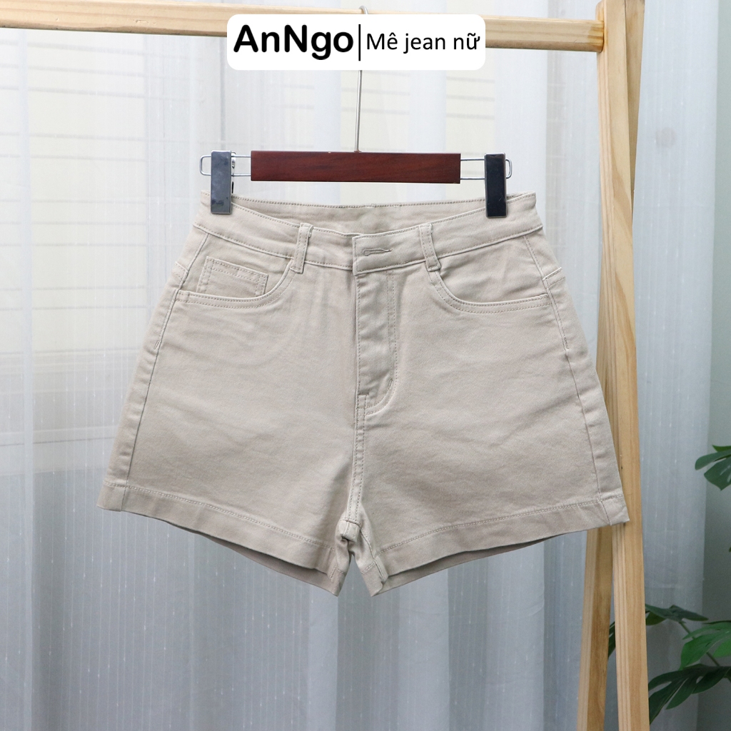 (Có big size) Quần short jean nữ co giãn, form trơn lưng cao dễ phối đồ Anngo - AT428