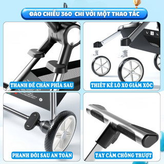 Xe Đẩy Cho Bé Vinng Q7 Cao Cấp, Xe Đẩy Trẻ Em Gấp Gọn Đảo Chiều 3 Chế Độ Ngả Lưng Tiện Lợi, Bánh Xe Giảm Xóc An Toàn
