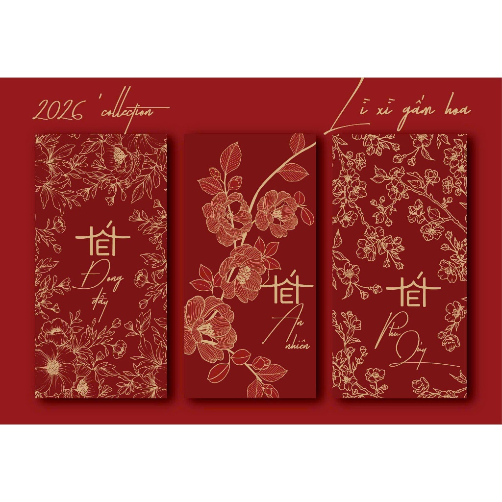 Sét 20 -50 bao lì xì tết 2026 chữ Tết , mẫu đẹp mới Xuân Bính Ngọ, may mắn, thích hợp mừng tuổi, biếu tặng