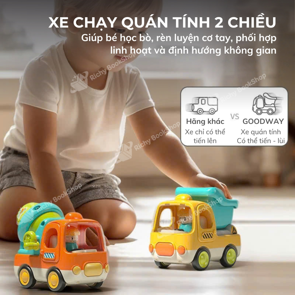 Ô tô đồ chơi trẻ em, xe tải đồ chơi, xe trộn bê tông, xe xúc cát cho bé có nhạc vui nhộn Goodway