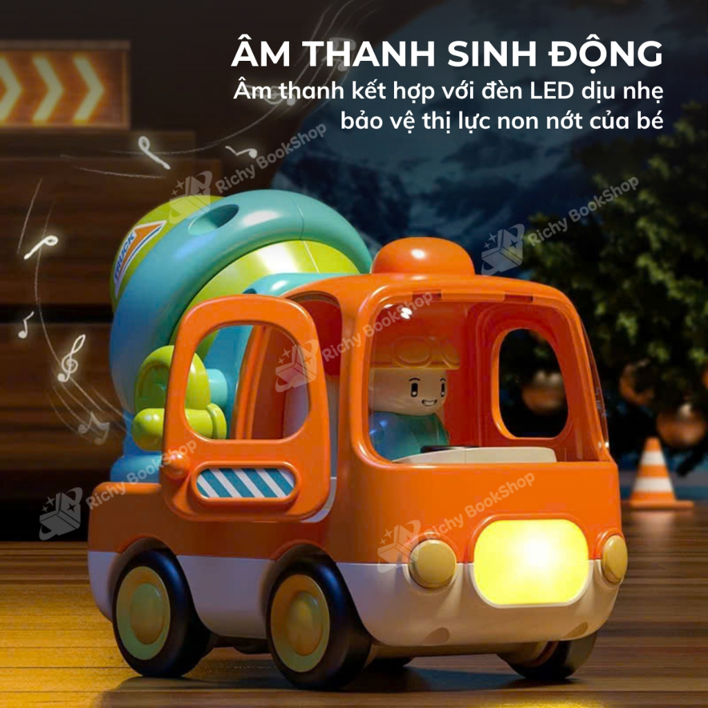 Ô tô đồ chơi trẻ em, xe tải đồ chơi, xe trộn bê tông, xe xúc cát cho bé có nhạc vui nhộn Goodway