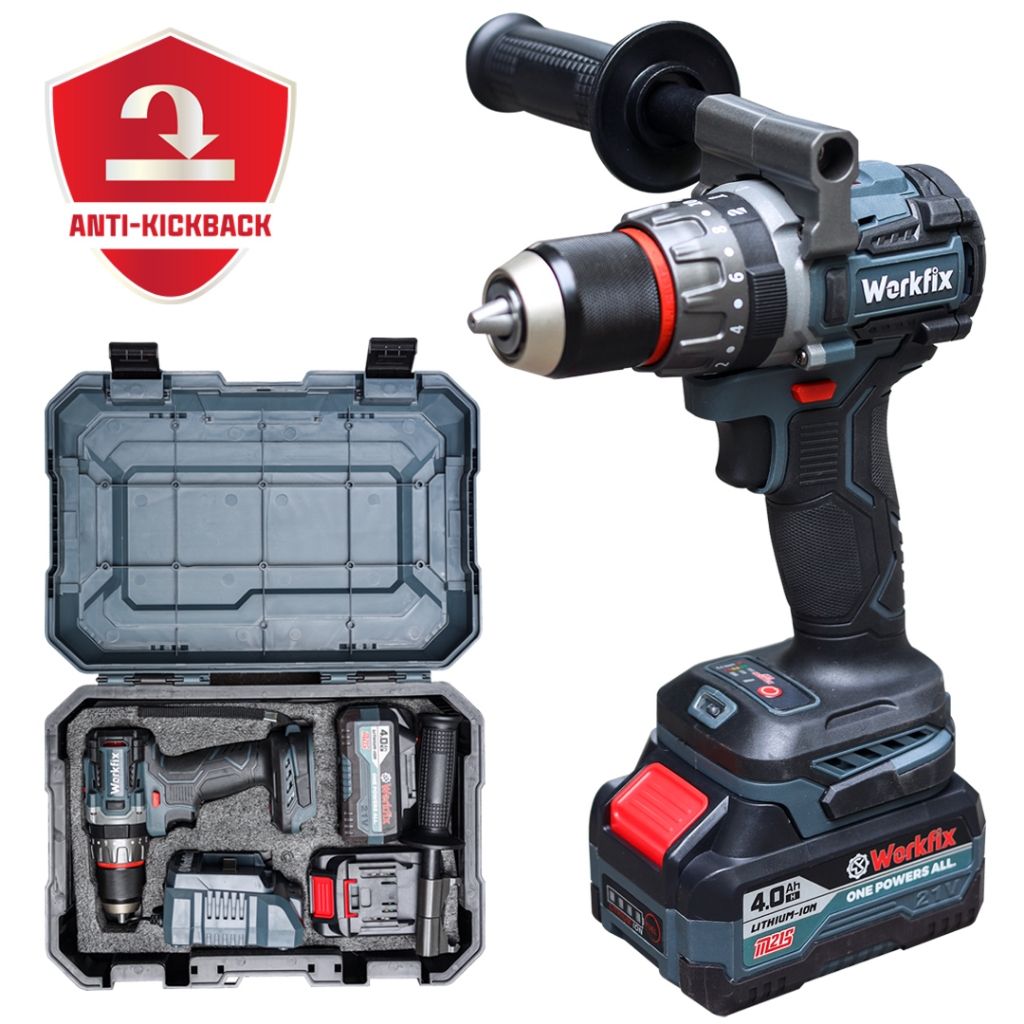 Máy Khoan Workfix WF-ID13100AK Anti KickBack 13mm Lực Siết 100Nm 3 Chức Năng Khoan Không Chổi Than