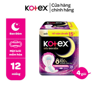 Combo 4/Combo 8 gói Băng vệ sinh Kotex Siêu Ban Đêm 28cm/35cm Mặt lưới Mềm hóa