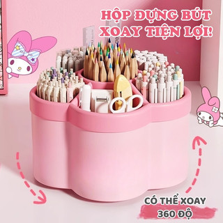 Hộp Đựng Bút Xinh Hình Bông Hoa – Khay Xoay 360° Dung Tích Lớn Nhiều Ngăn Phân Loại Đồ Dùng Dễ Dàng