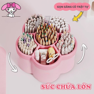 Hộp Đựng Bút Xinh Hình Bông Hoa – Khay Xoay 360° Dung Tích Lớn Nhiều Ngăn Phân Loại Đồ Dùng Dễ Dàng