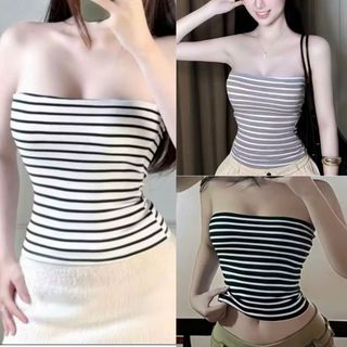 Áo ống sọc ngang thun co giãn mềm ôm gọn body màu trắng đen xám tinh tế VANISA CT484