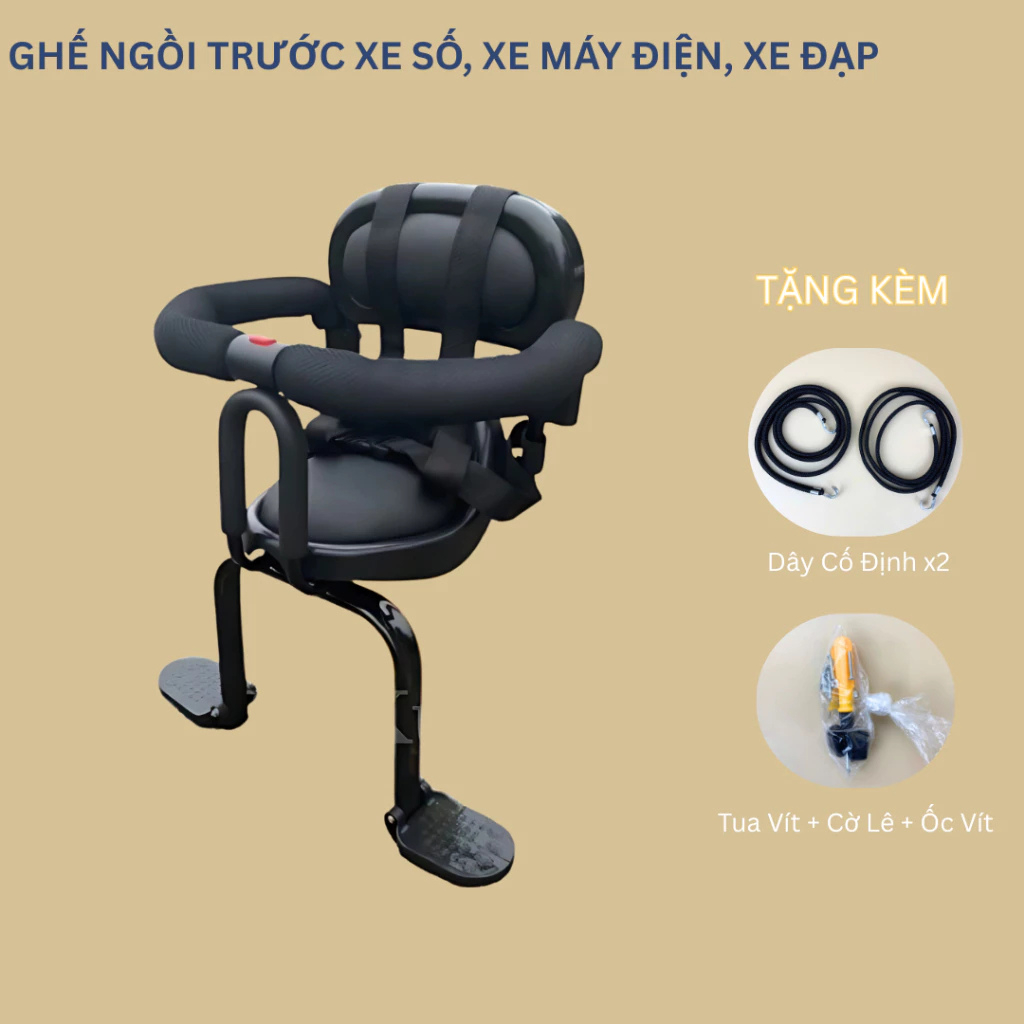 Ghế ngồi xe máy, ghế xe số/ ghế xe số cho bé đệm lưng quai xốp có đai an toàn Bi Bô Shop